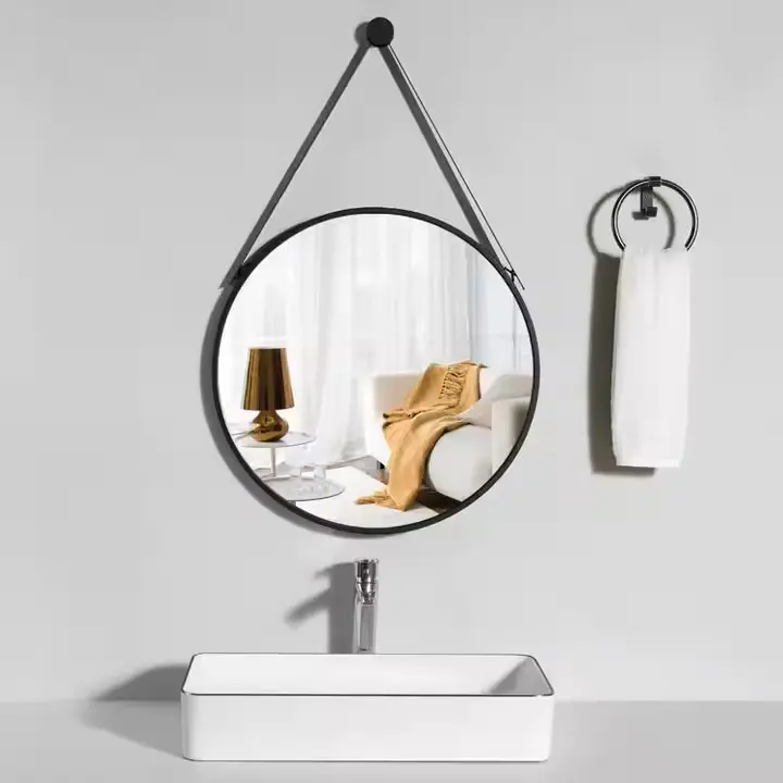 Modern Round Hanging Wall Mirror with Strap